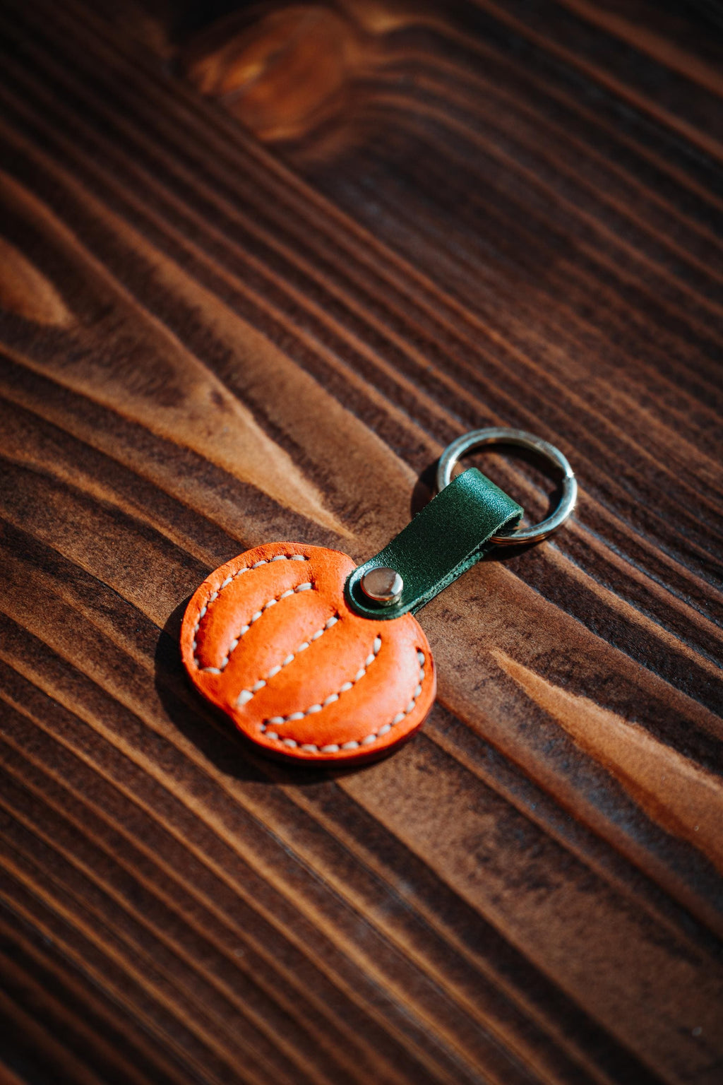 Handmade Leather Pumpkin Charm: Halloween Bag Accessory, Keychain Gift