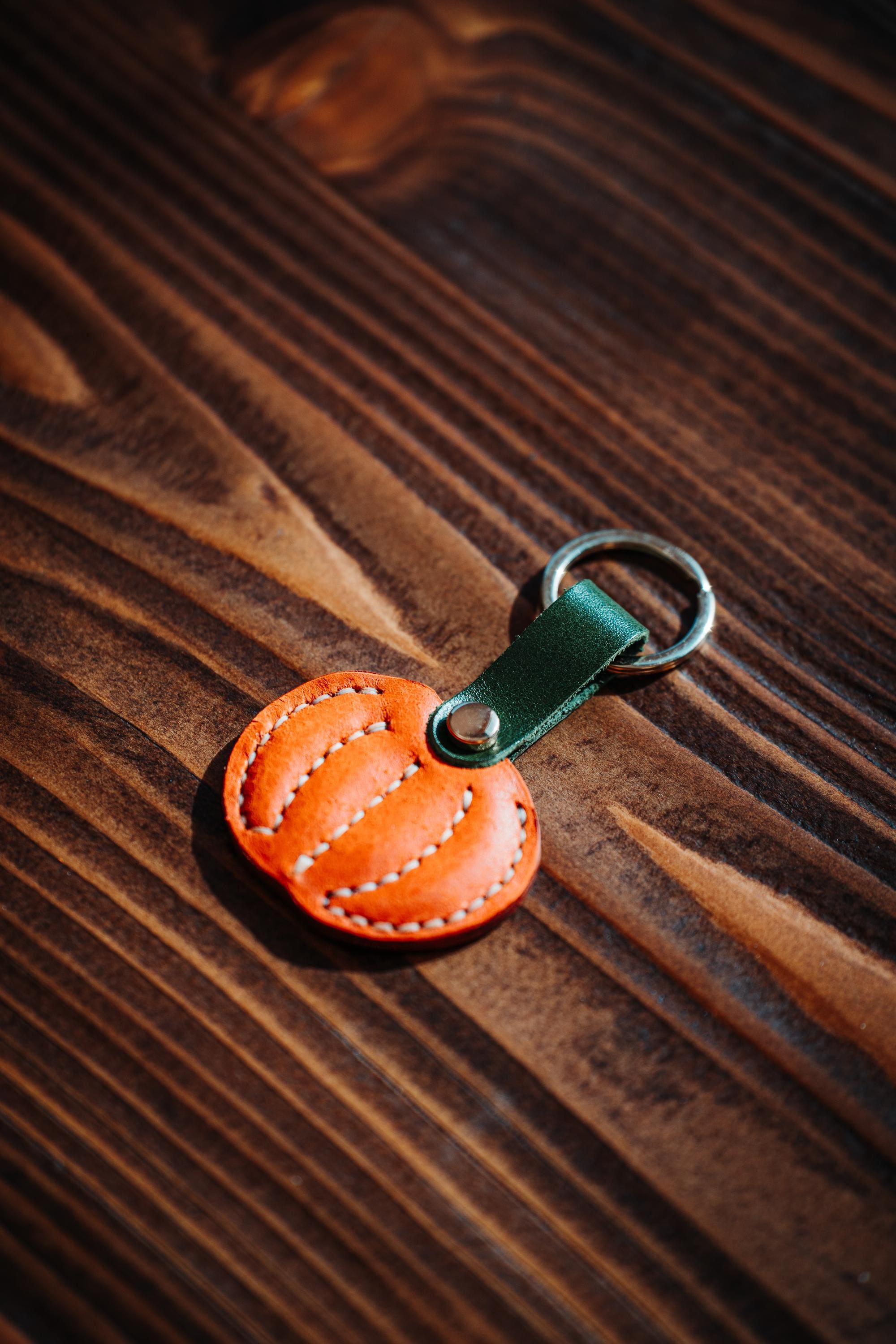 Handmade Leather Pumpkin Charm: Halloween Bag Accessory, Keychain Gift