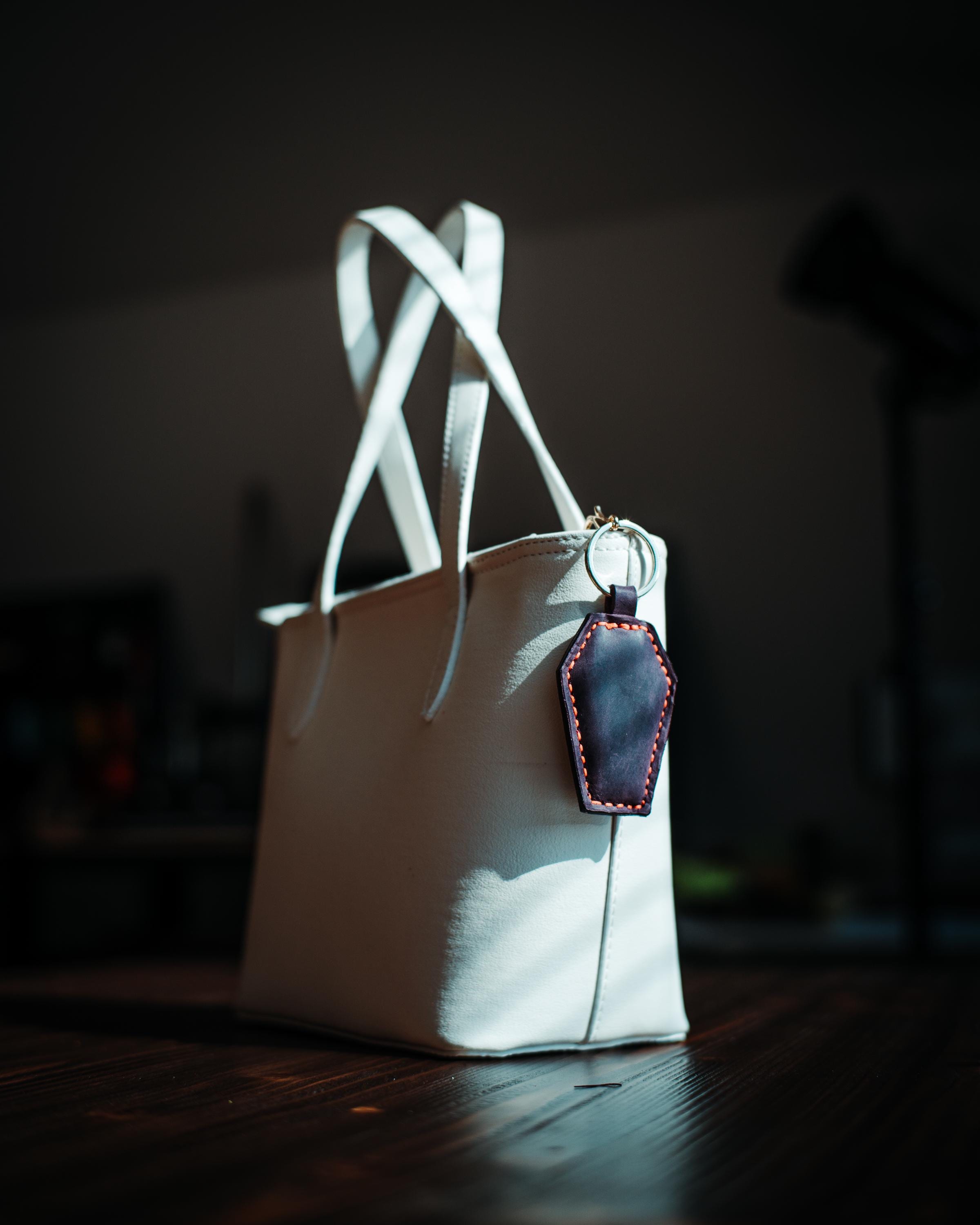 Handmade Leather Coffin Charm: Spooky Halloween Bag Accessory