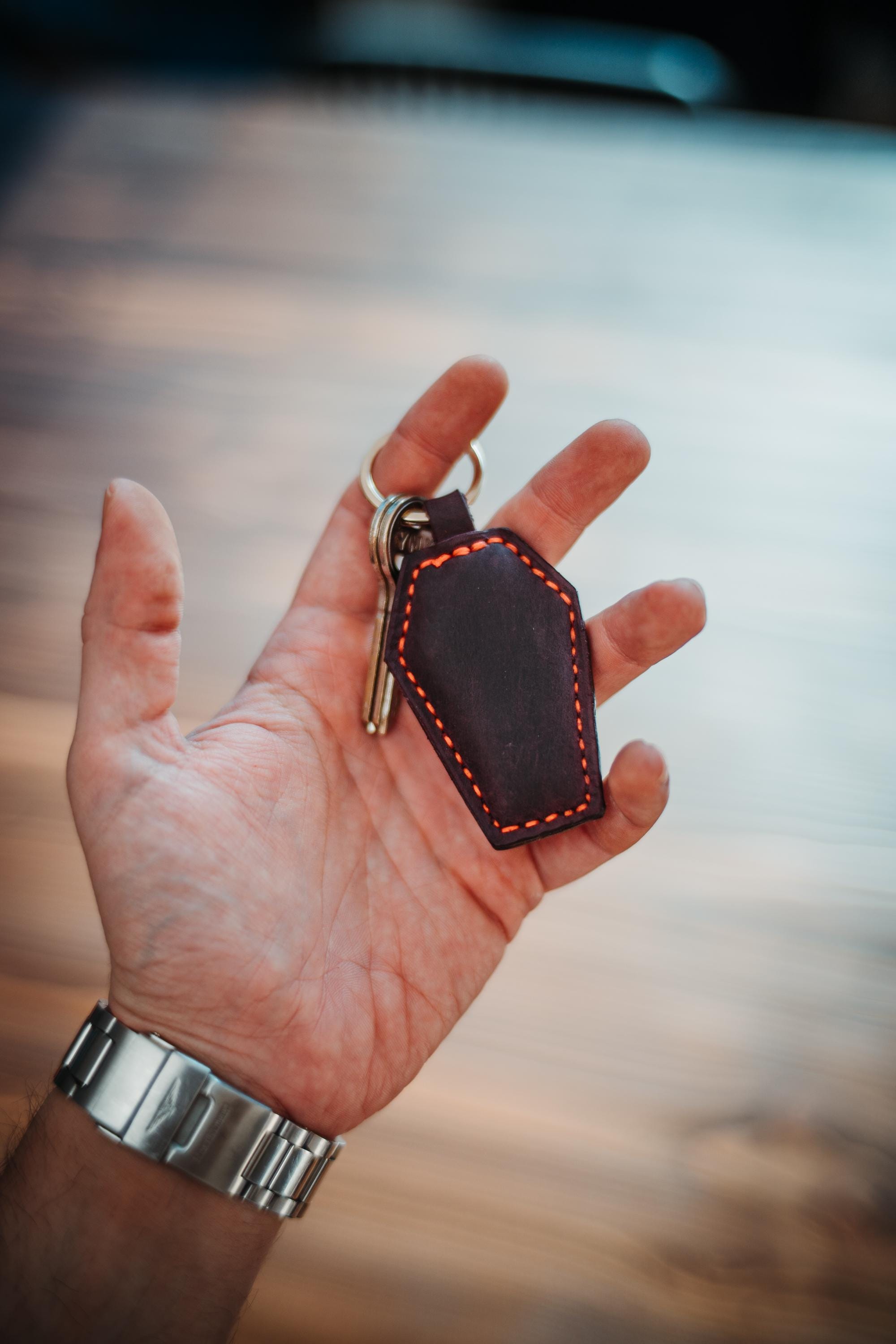 Handmade Leather Coffin Charm: Spooky Halloween Bag Accessory