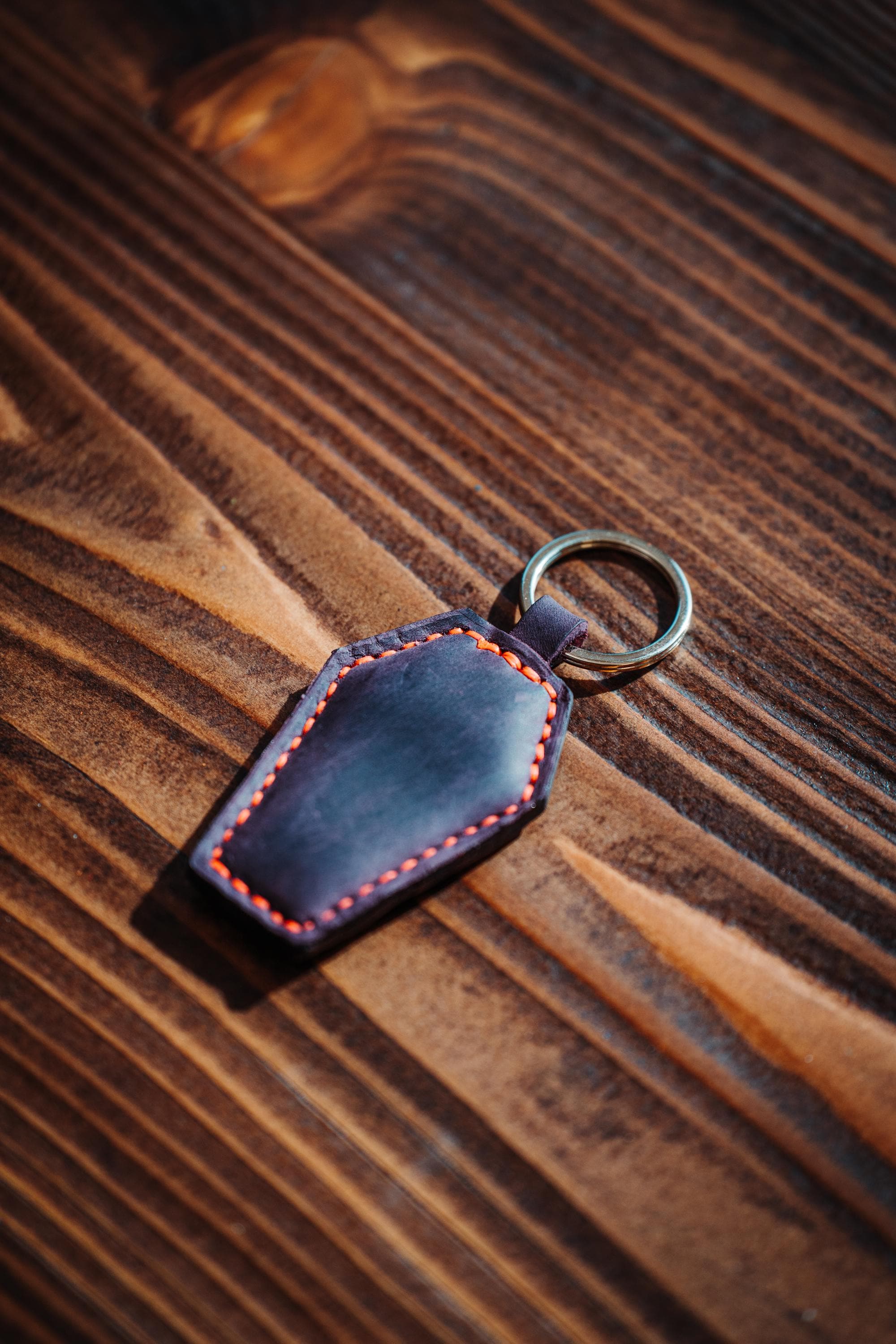 Handmade Leather Coffin Charm: Spooky Halloween Bag Accessory