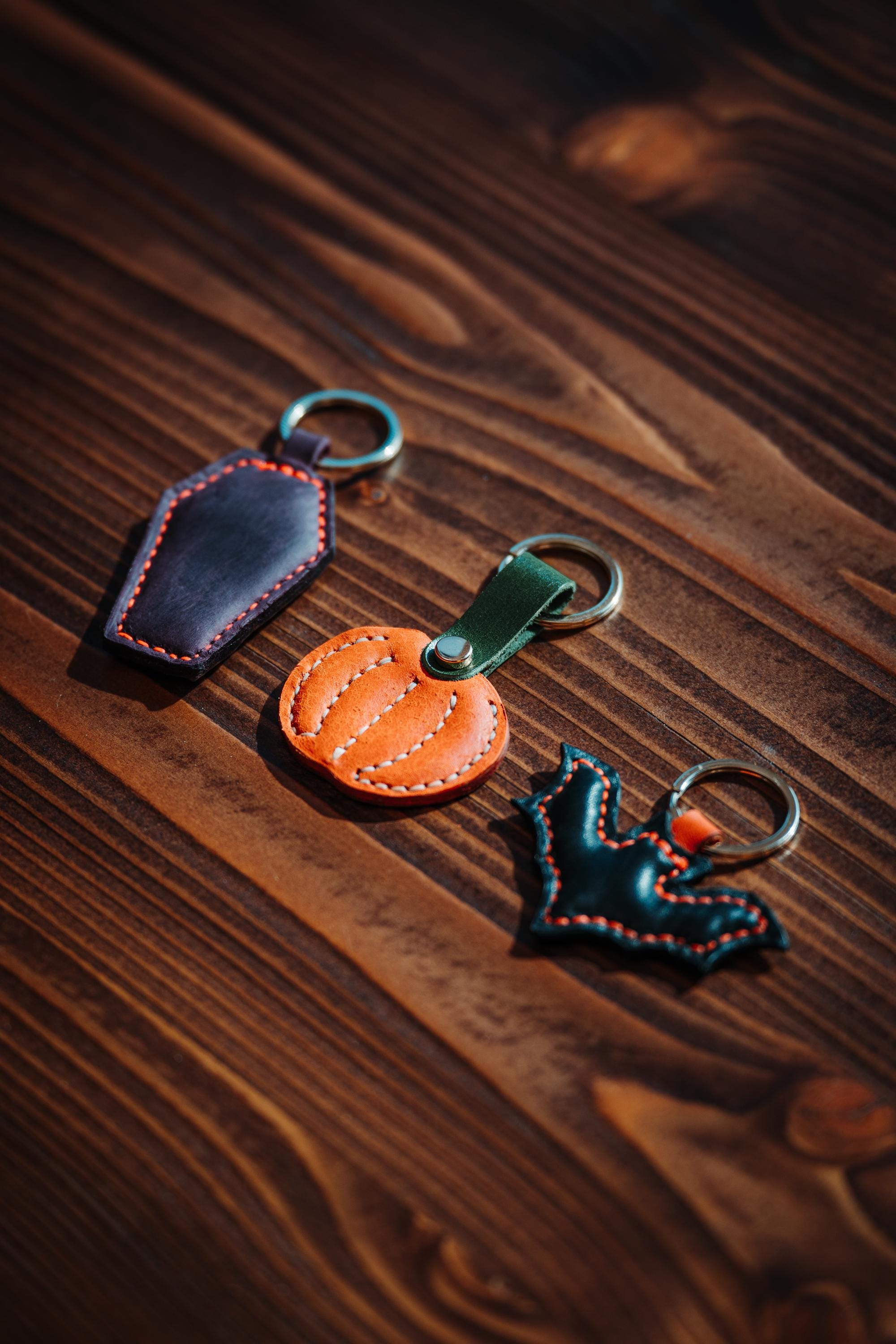 Handmade Leather Coffin Charm: Spooky Halloween Bag Accessory