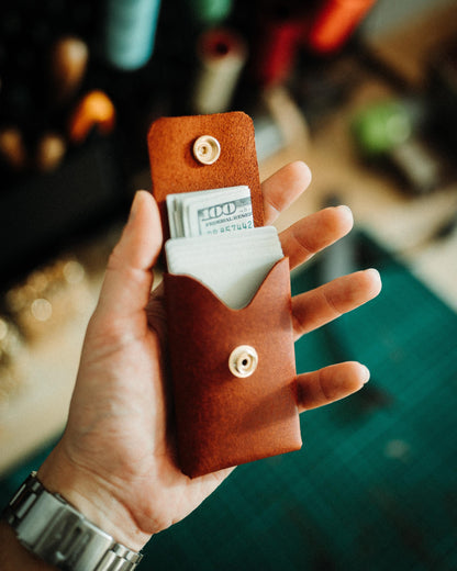 World’s Most Minimalist Wallet – Snap Pueblo Edition, Handmade Leather Card Holder