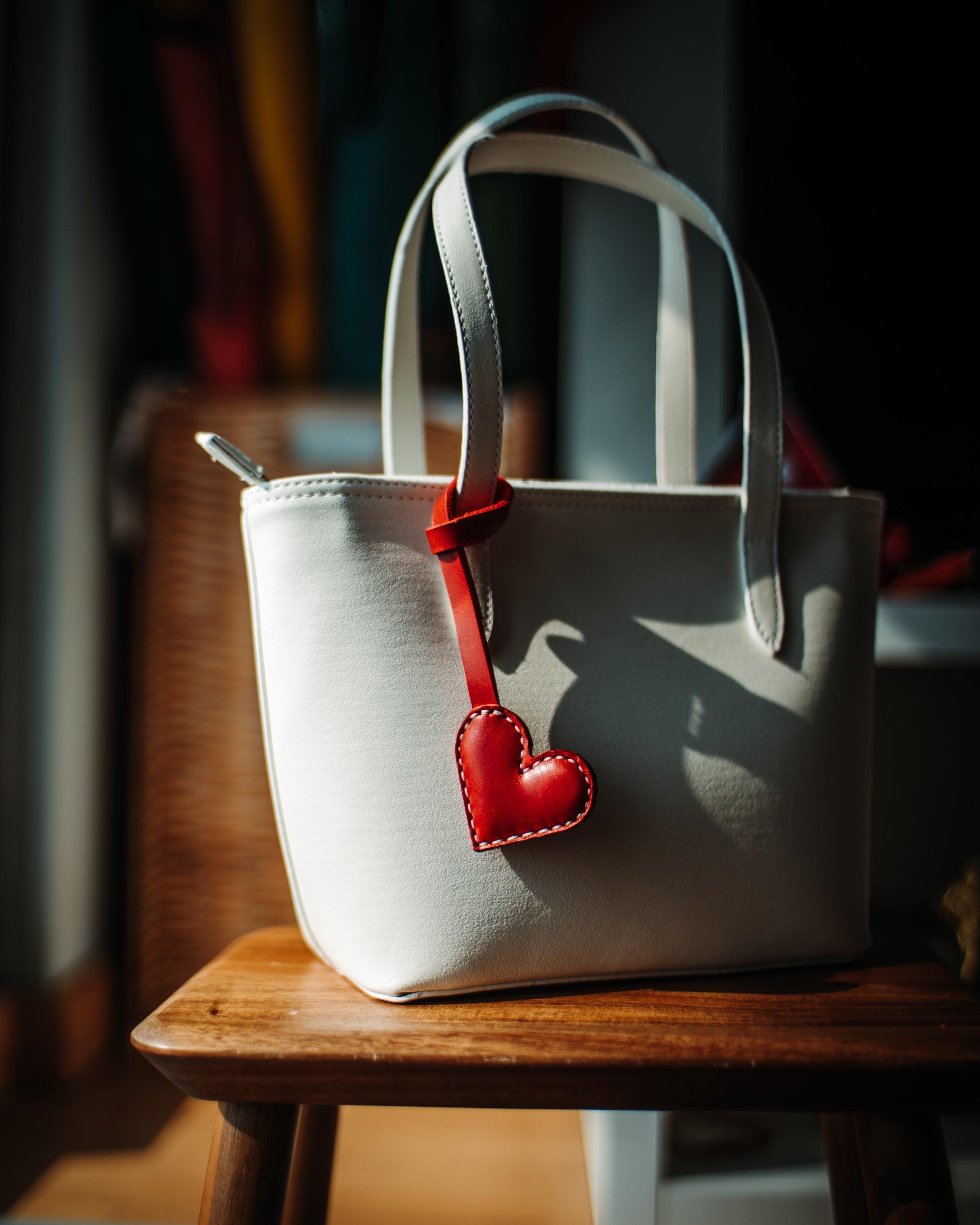 Glossy Leather Heart Bag Charm: Handmade Purse Accessory