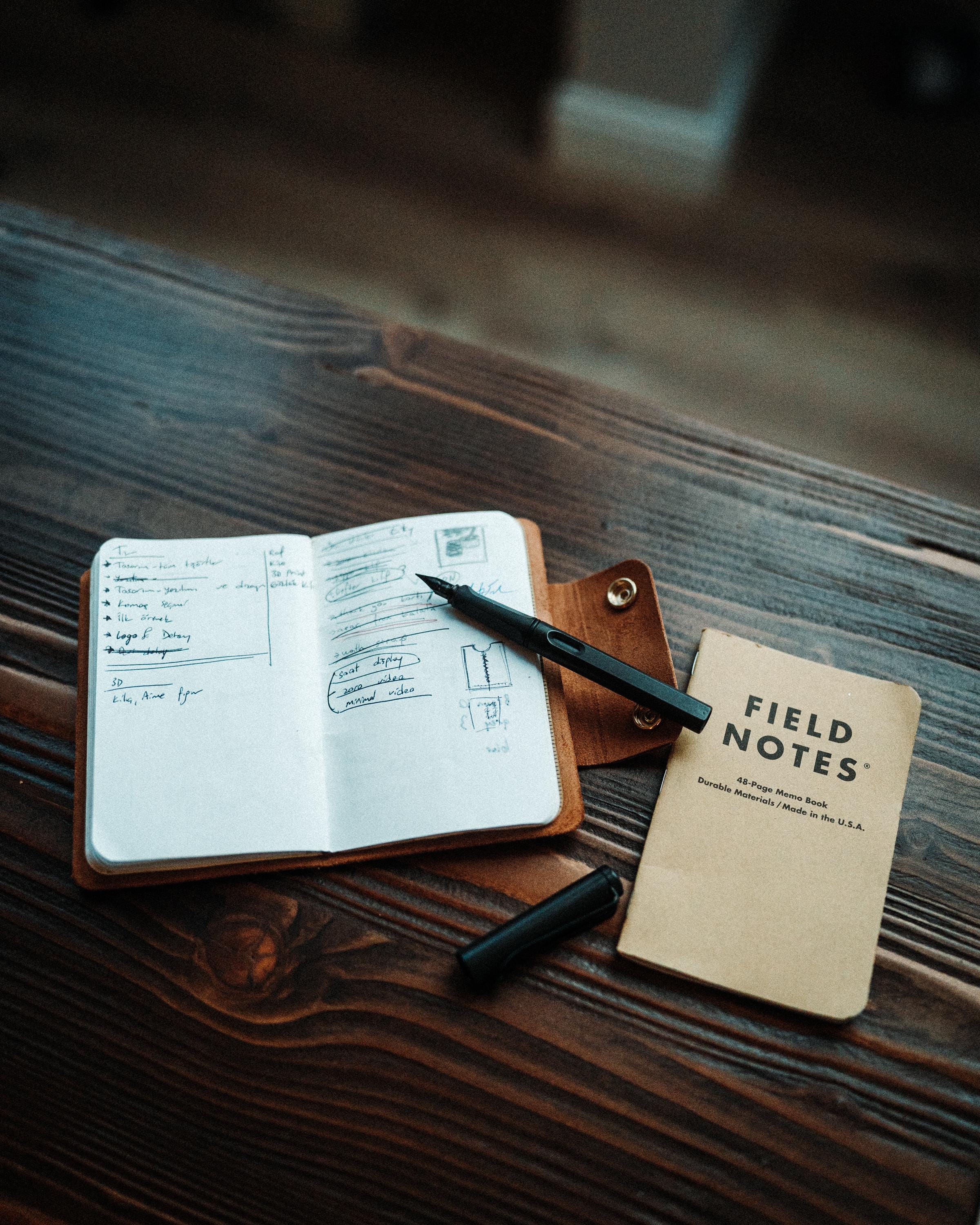 Handmade Leather Field Notes Cover with Pen Compartment