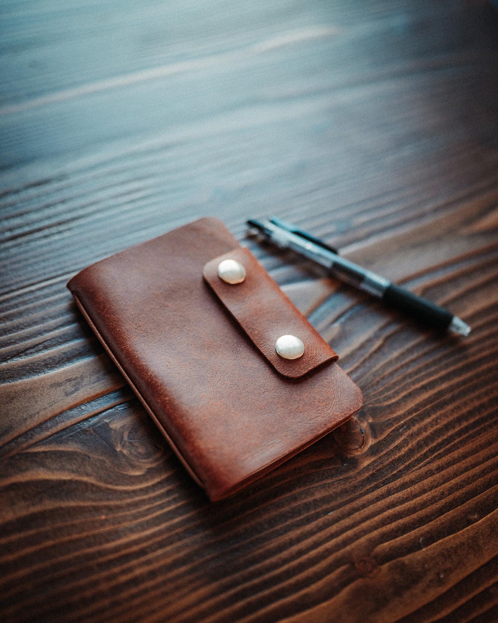 Leather Field Notes Cover, Handmade Notebook Case with Hidden Pen Holder