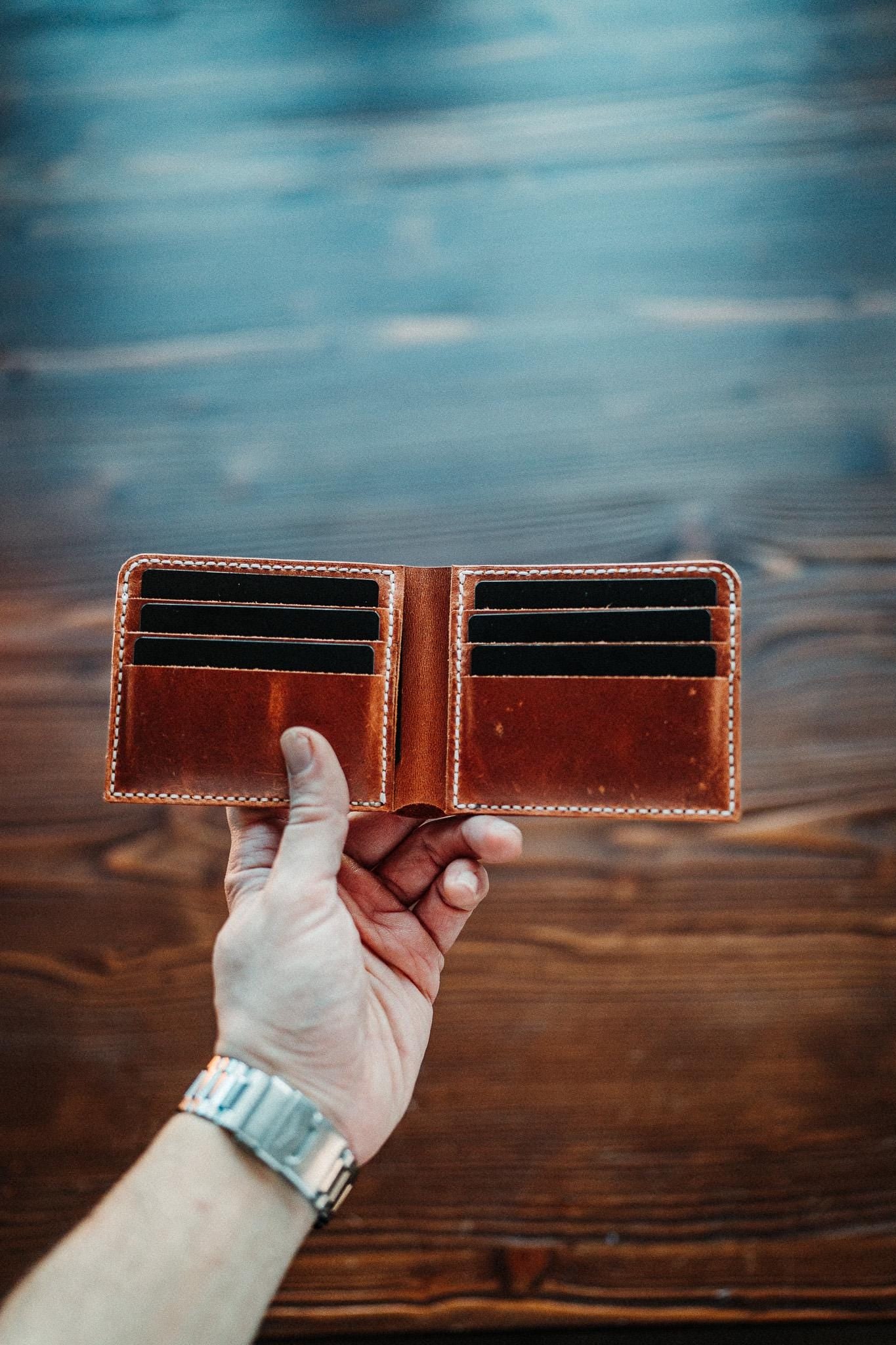 Handmade Full Grain Bifold Leather Wallet for Euro Bills