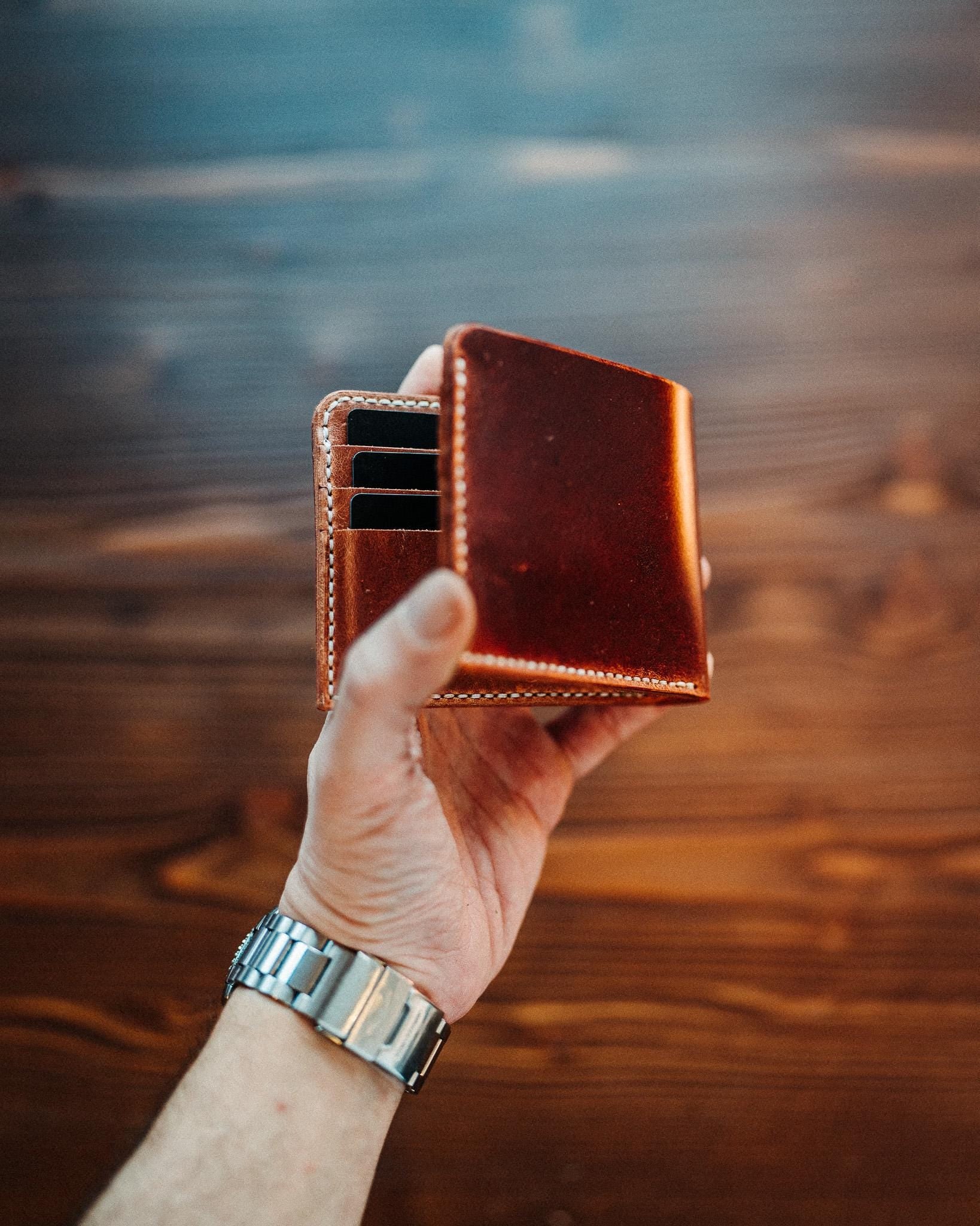 Handmade Full Grain Bifold Leather Wallet for Euro Bills