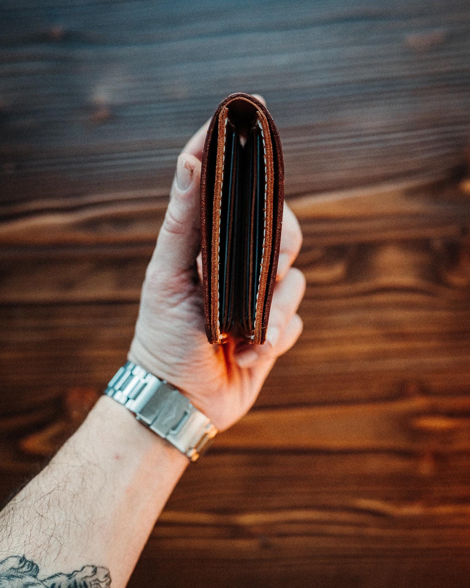 Handmade Full Grain Bifold Leather Wallet for Euro Bills