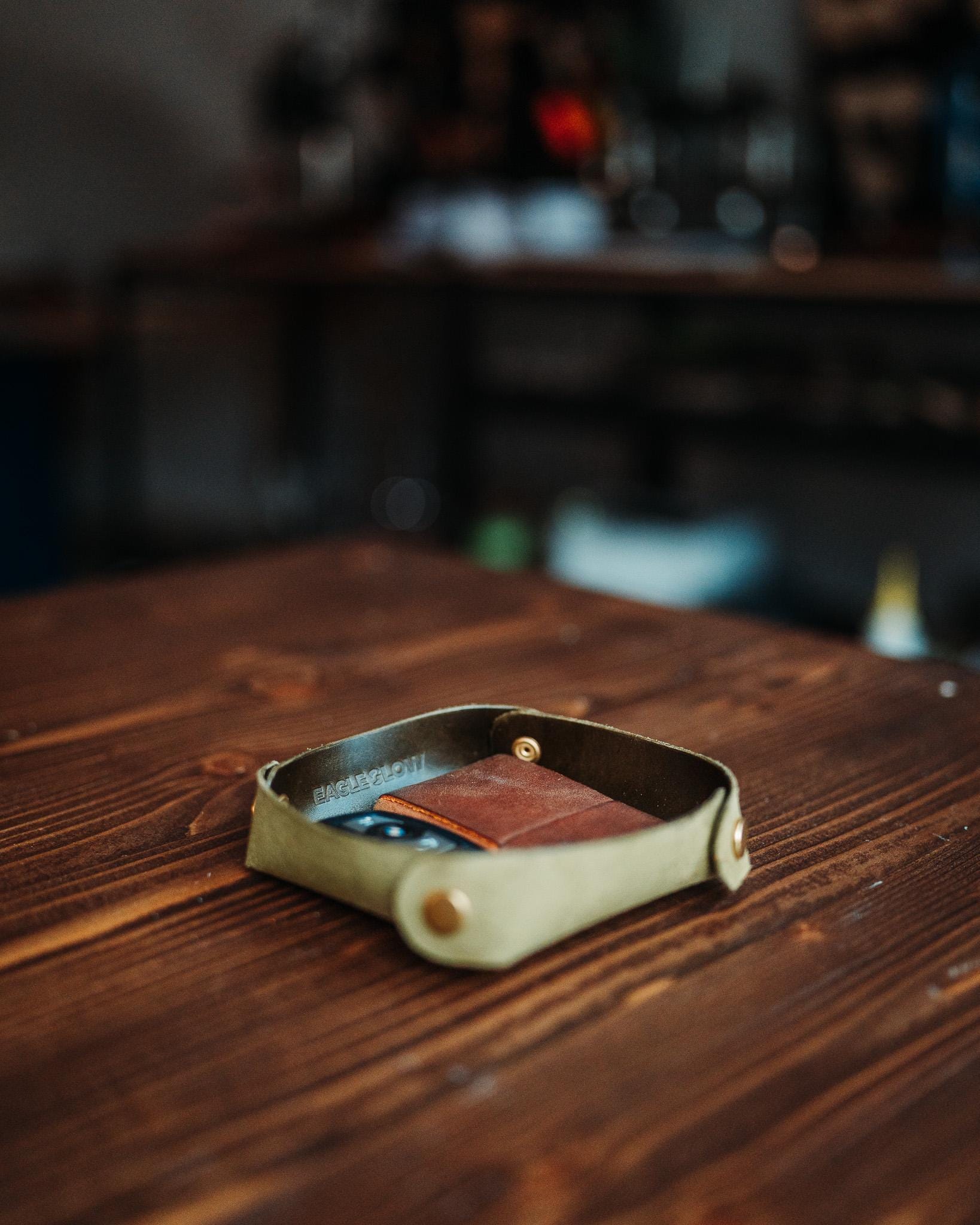 Minimal Leather Valet Tray | Full-Grain Glossy Leather