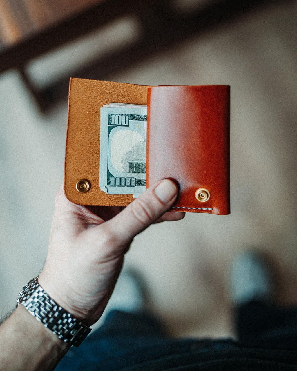 Minimalist Cash Wallet - Handmade Card Holder with Gloss Leather
