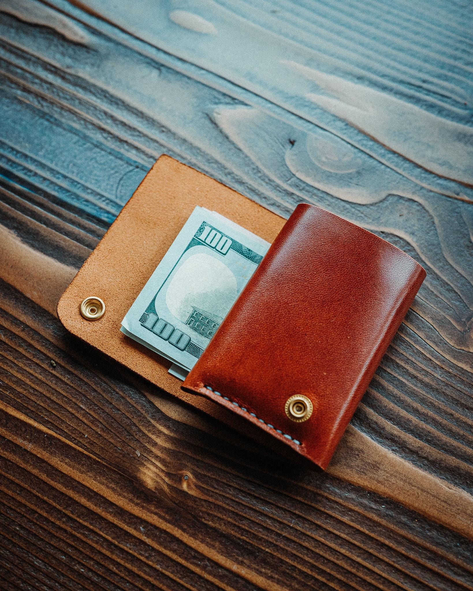 Minimalist Cash Wallet - Handmade Card Holder with Gloss Leather