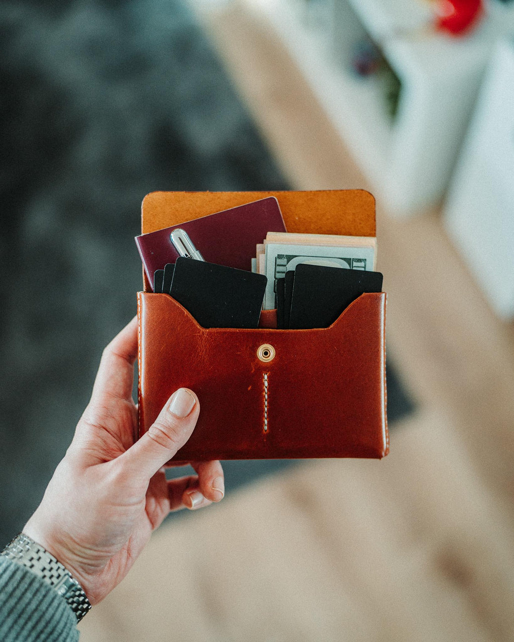 Leather Passport Wallet with Field Notes Holder – Handmade Minimalist Travel Organizer