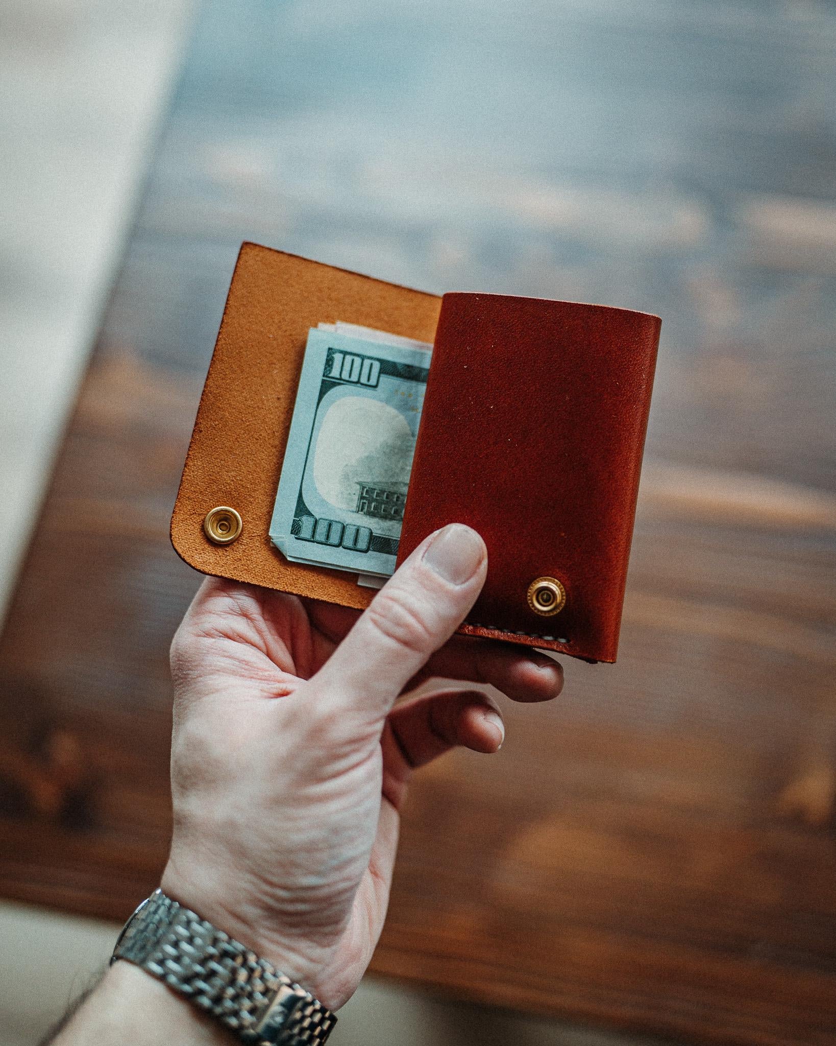 Minimalist Cash Wallet - Handmade Card Holder with Gloss Leather