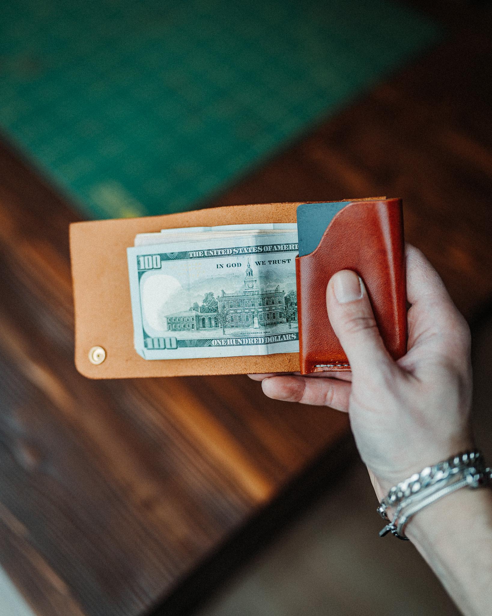 Minimalist Cash Wallet - Handmade Card Holder with Gloss Leather