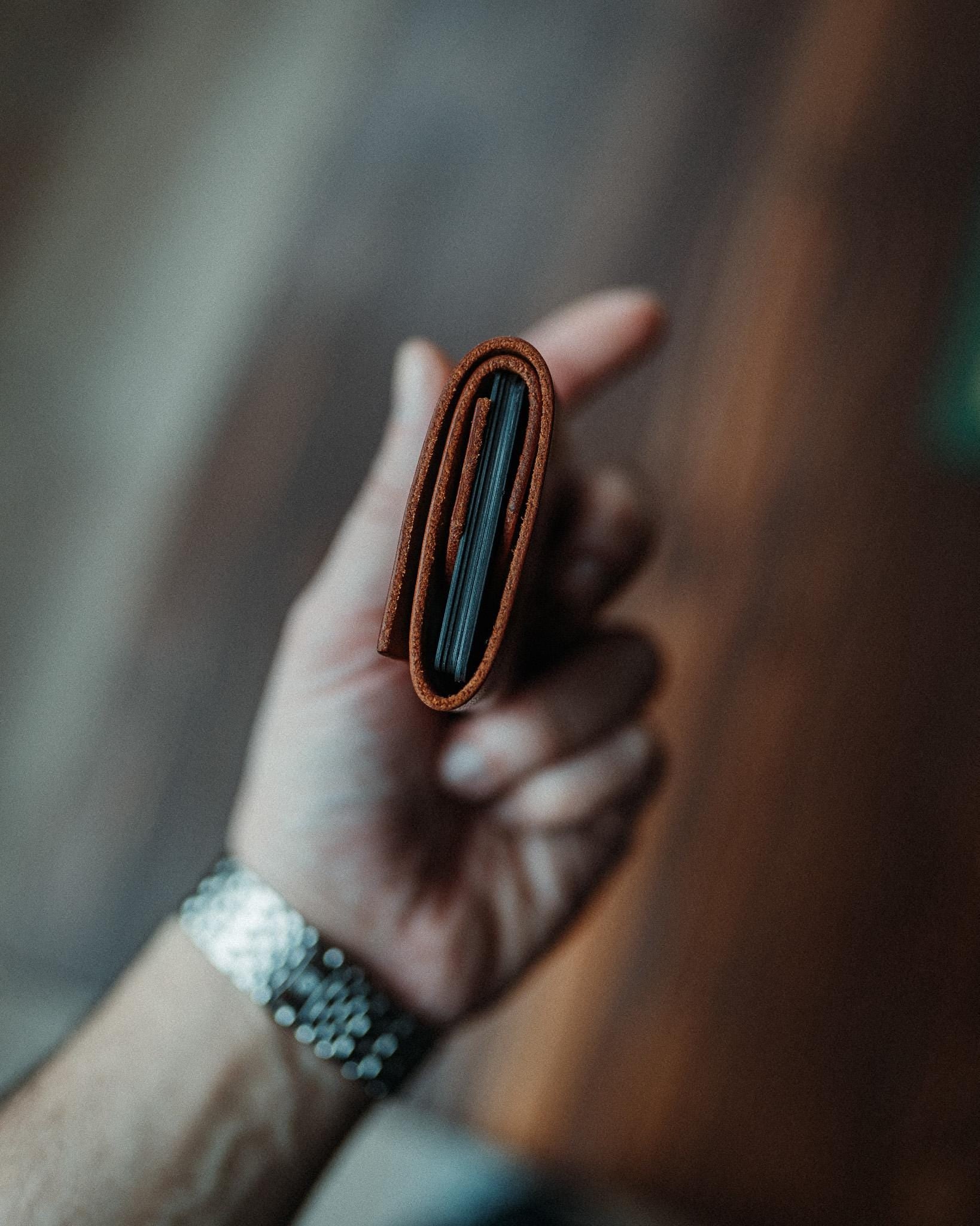 Minimalist Cash Wallet - Handmade Card Holder with Gloss Leather