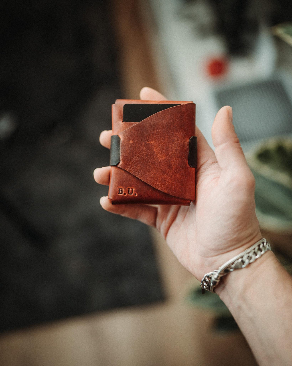 Custom Color Leather Wallet, Stitchless Handmade Minimalist Card Holder, Full Grain Two Tone Gift