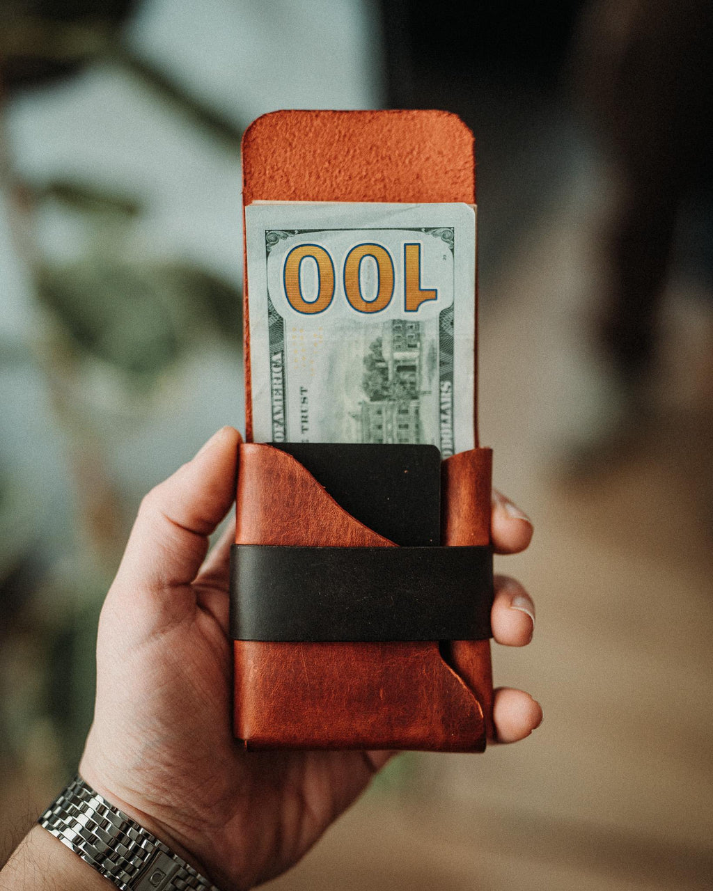 Custom Color Leather Wallet, Stitchless Handmade Minimalist Card Holder, Full Grain Two Tone Gift