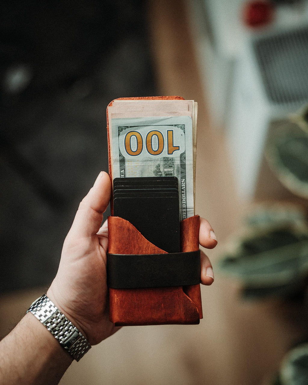 Custom Color Leather Wallet, Stitchless Handmade Minimalist Card Holder, Full Grain Two Tone Gift