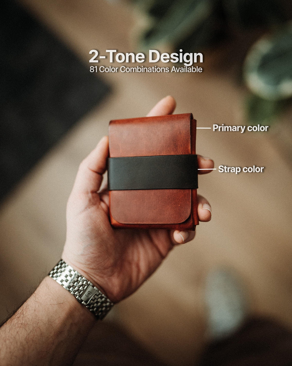 Custom Color Leather Wallet, Stitchless Handmade Minimalist Card Holder, Full Grain Two Tone Gift
