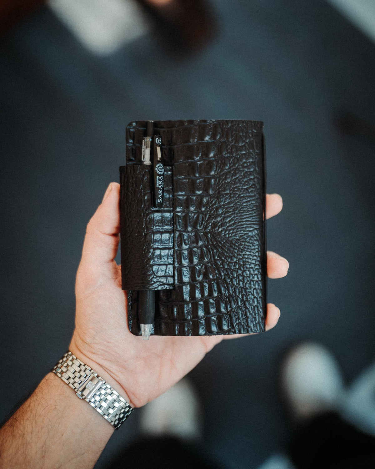 Field Notes Cover, Full Grain Crocodile Leather Notebook Sleeve