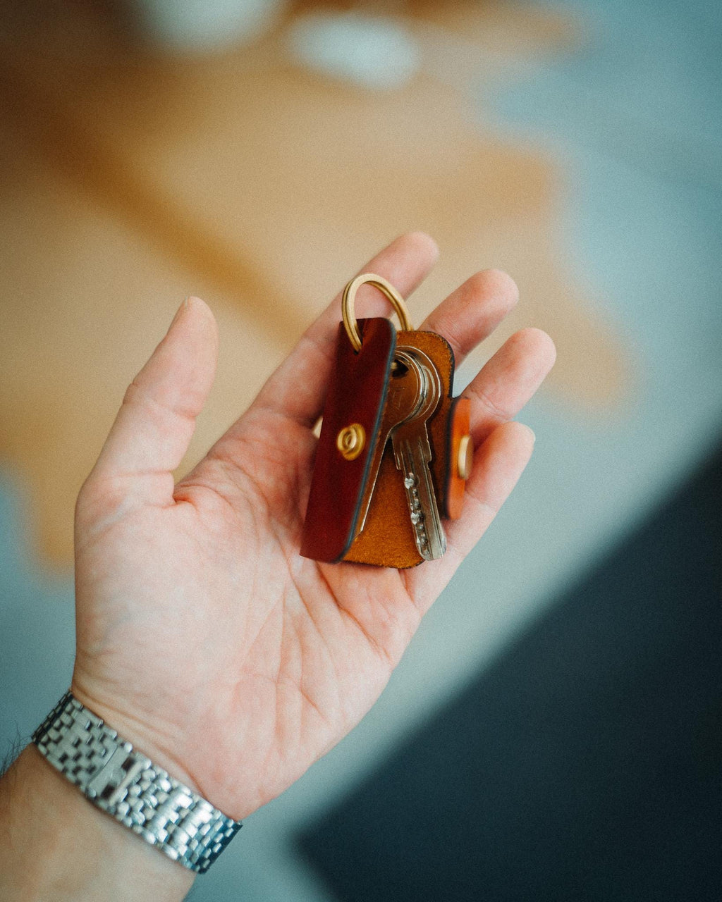 Leather Key Organizer, Handmade Full Grain Keychain, Brass Snap