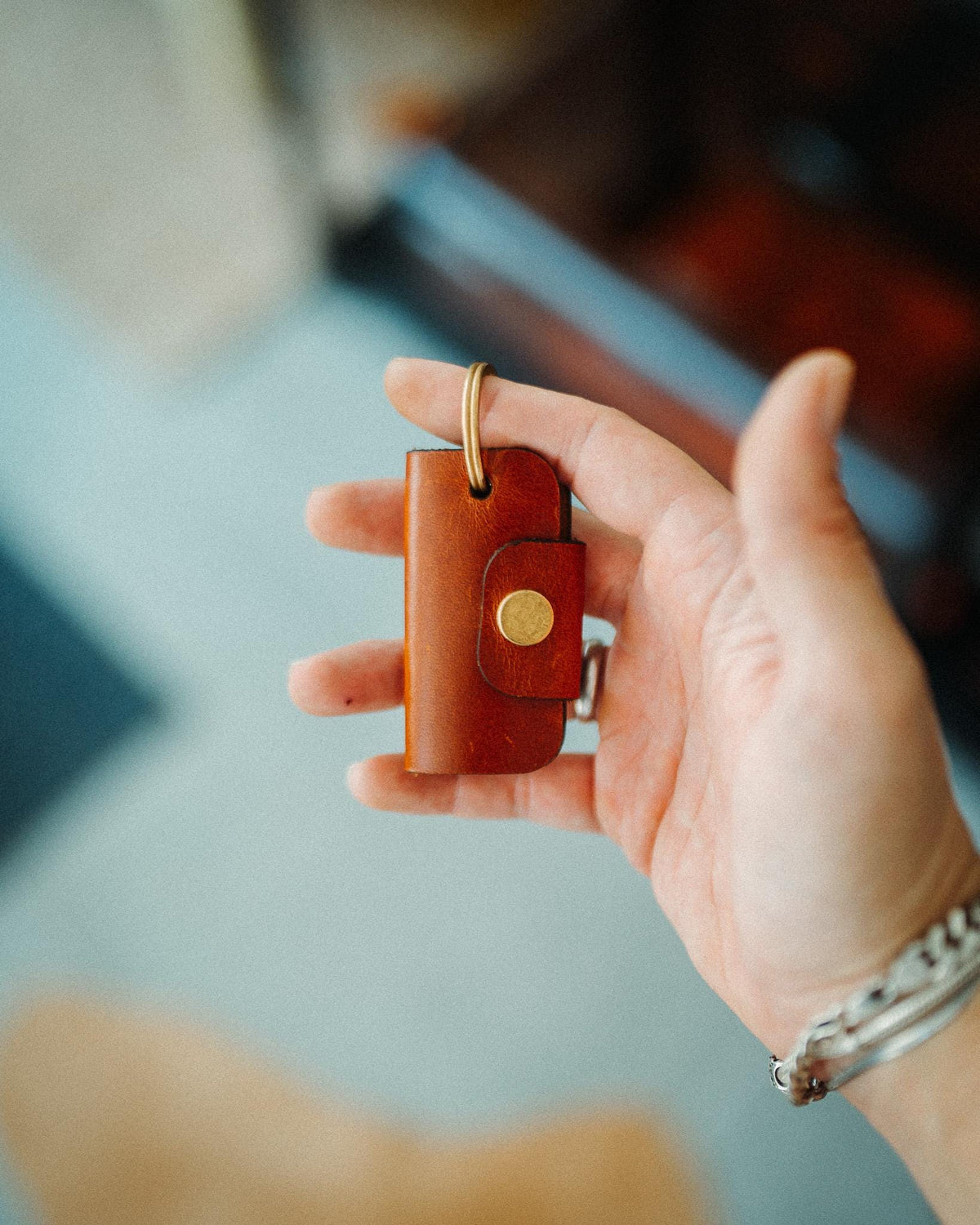 Leather Key Organizer, Handmade Full Grain Keychain, Brass Snap
