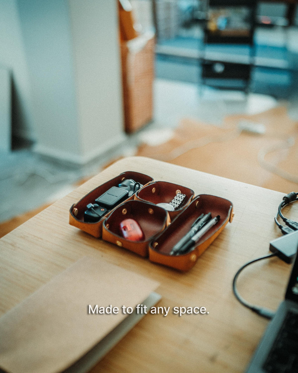 Modular Leather Valet Tray Set, Handmade Full Grain Catchall, EDC Watch Organizer