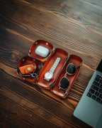 Modular Leather Valet Tray Set, Handmade Full Grain Catchall, EDC Watch Organizer