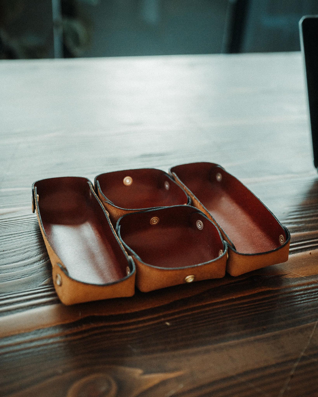 Modular Leather Valet Tray Set, Handmade Full Grain Catchall, EDC Watch Organizer