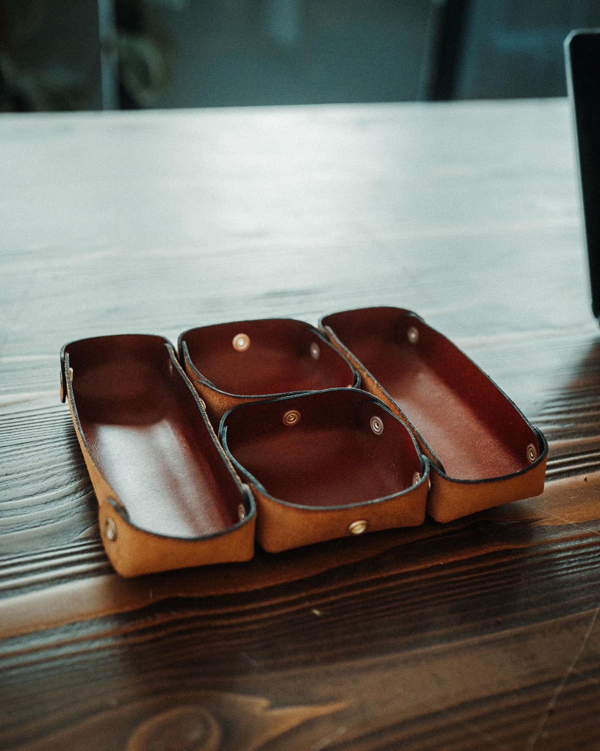 Modular Leather Valet Tray Set, Handmade Full Grain Catchall, EDC Watch Organizer