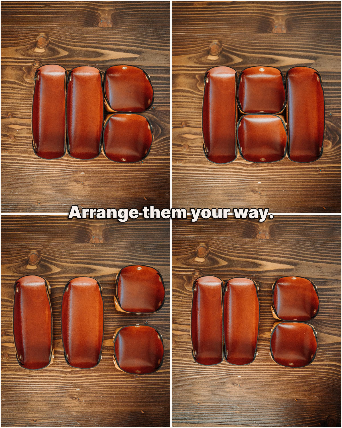 Modular Leather Valet Tray Set, Handmade Full Grain Catchall, EDC Watch Organizer