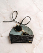 Leather Sunglasses Case, Handmade Full Grain Crocodile Glasses Holder, Personalized Gold Foil Gift