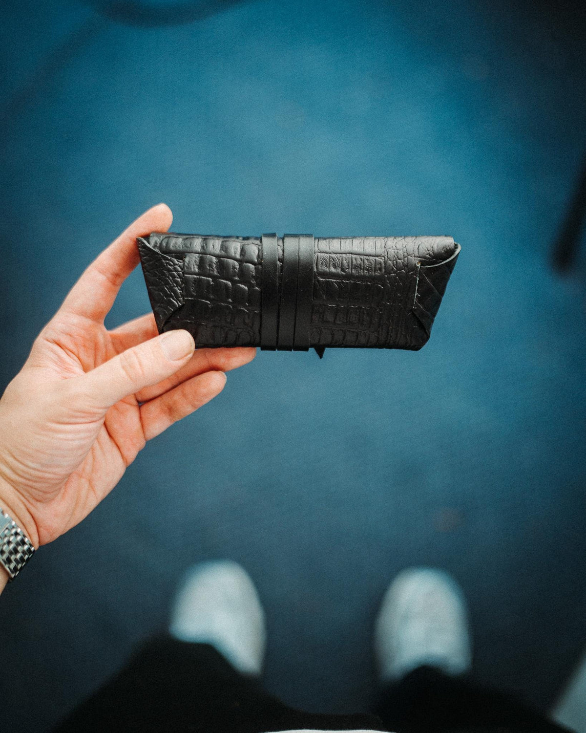 Leather Sunglasses Case, Handmade Full Grain Crocodile Glasses Holder, Personalized Gold Foil Gift