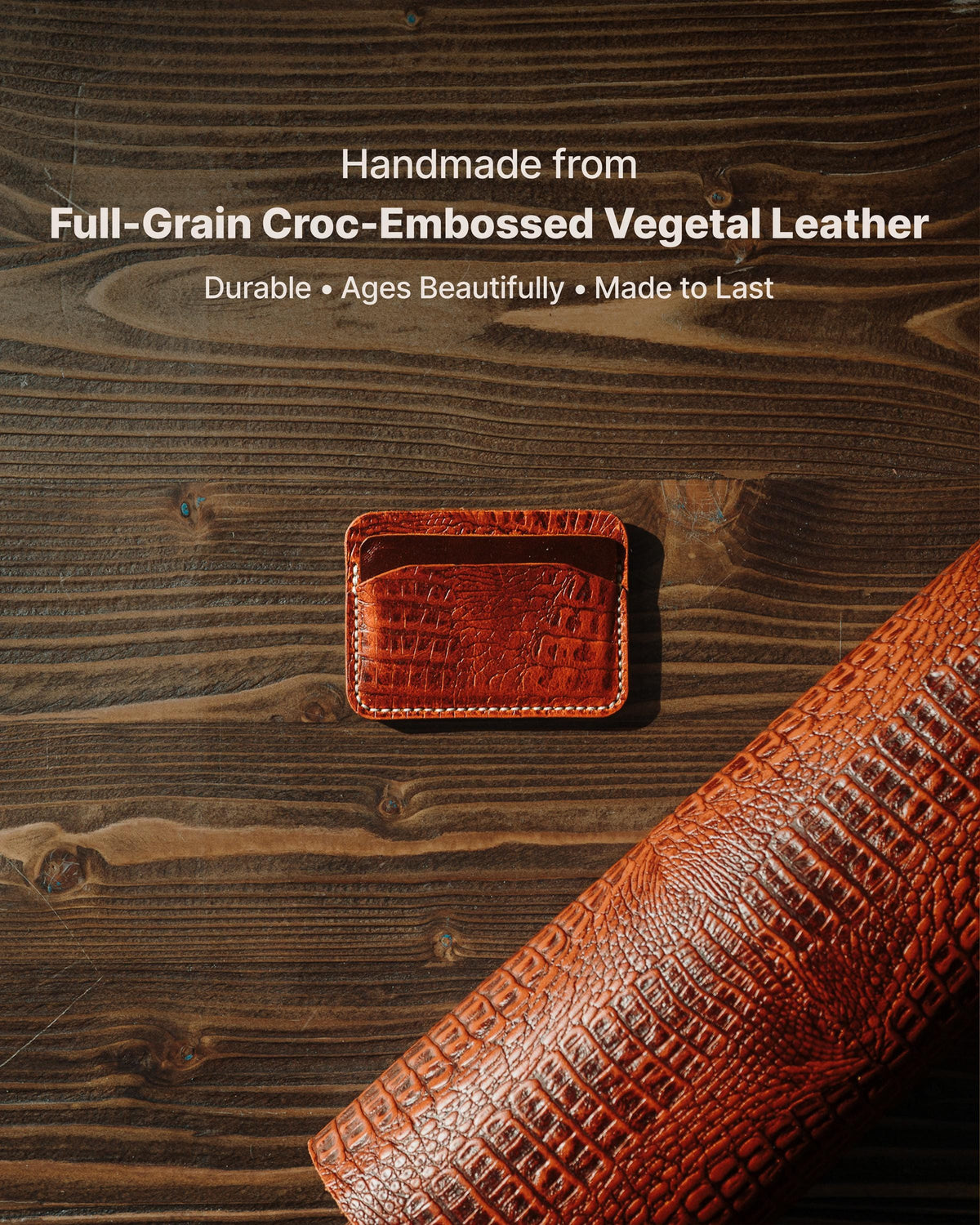 Crocodile Leather Card Holder, Handmade Full Grain Slim Wallet, Personalized Gold Foil Gift