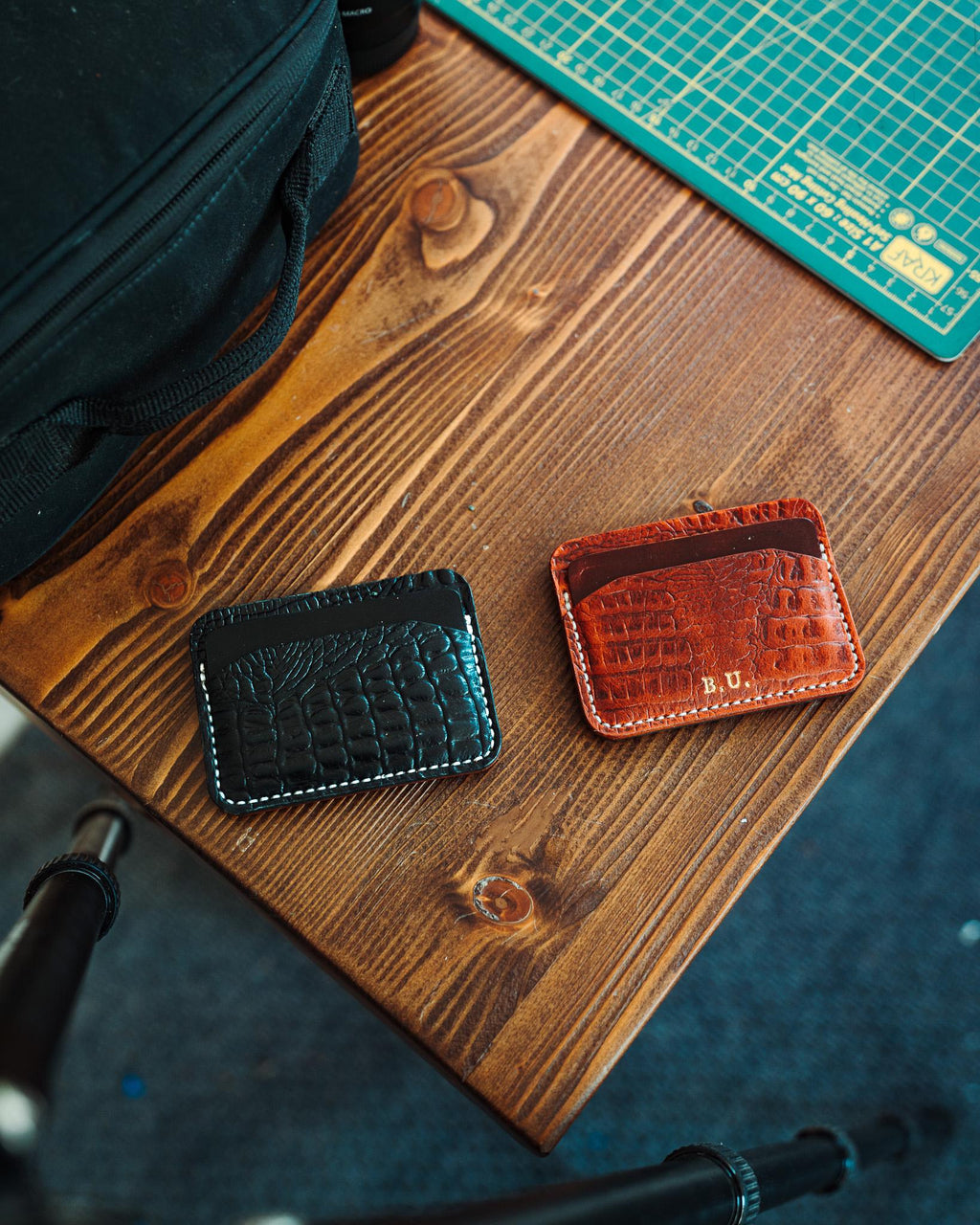 Crocodile Leather Card Holder, Handmade Full Grain Slim Wallet, Personalized Gold Foil Gift