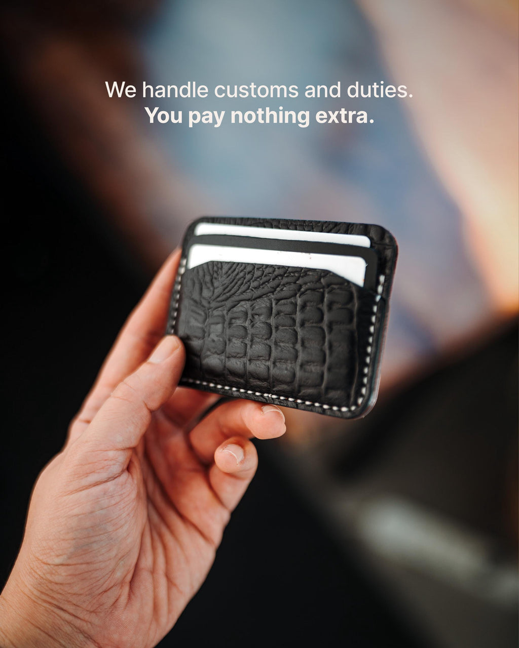 Crocodile Leather Card Holder, Handmade Full Grain Slim Wallet, Personalized Gold Foil Gift