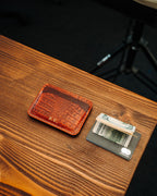 Crocodile Leather Card Holder, Handmade Full Grain Slim Wallet, Personalized Gold Foil Gift