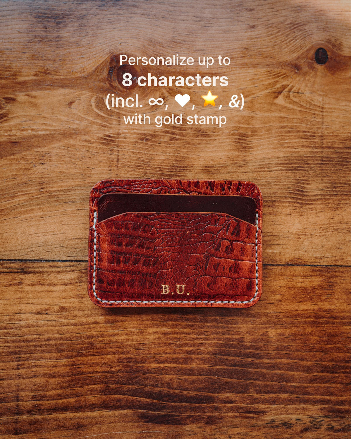 Crocodile Leather Card Holder, Handmade Full Grain Slim Wallet, Personalized Gold Foil Gift