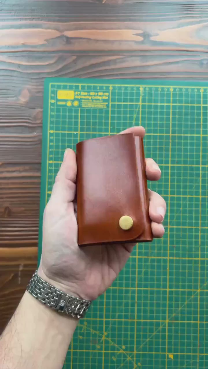 Minimalist Cash Wallet - Handmade Card Holder with Gloss Leather