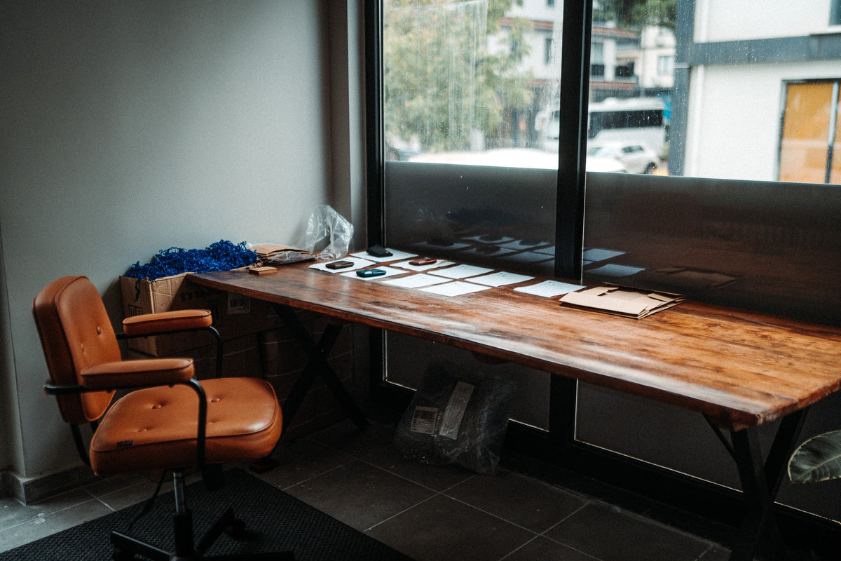 Packing desk by the window
