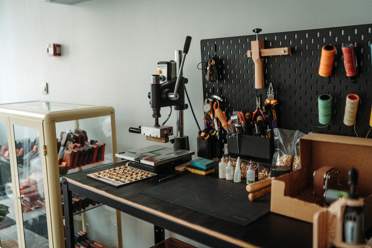 Stamping press and tools at the workbench